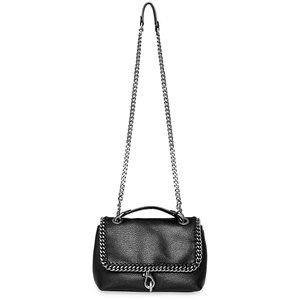 NWT Rebecca Minkoff Edie Leather Crossbody Bag with Woven Chain Black Silver HW